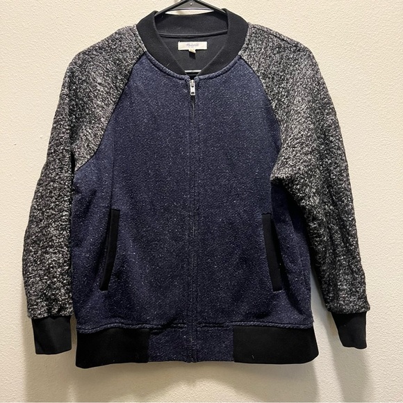 Madewell Jackets & Blazers - Madewell Jacket Bomber Navy Grey Wool Blend Full Zip Varsity - M